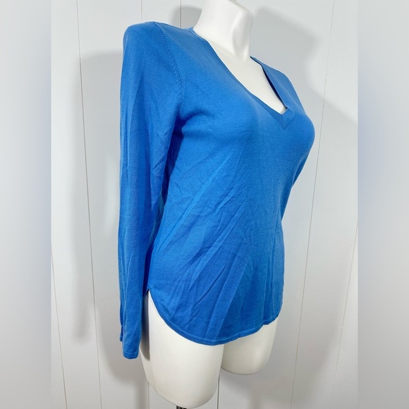 Lauren Ralph Lauren Pullover Knit V-Neck Blue Sweater Womens Sz L Modal Silk - Picture 3 of 9